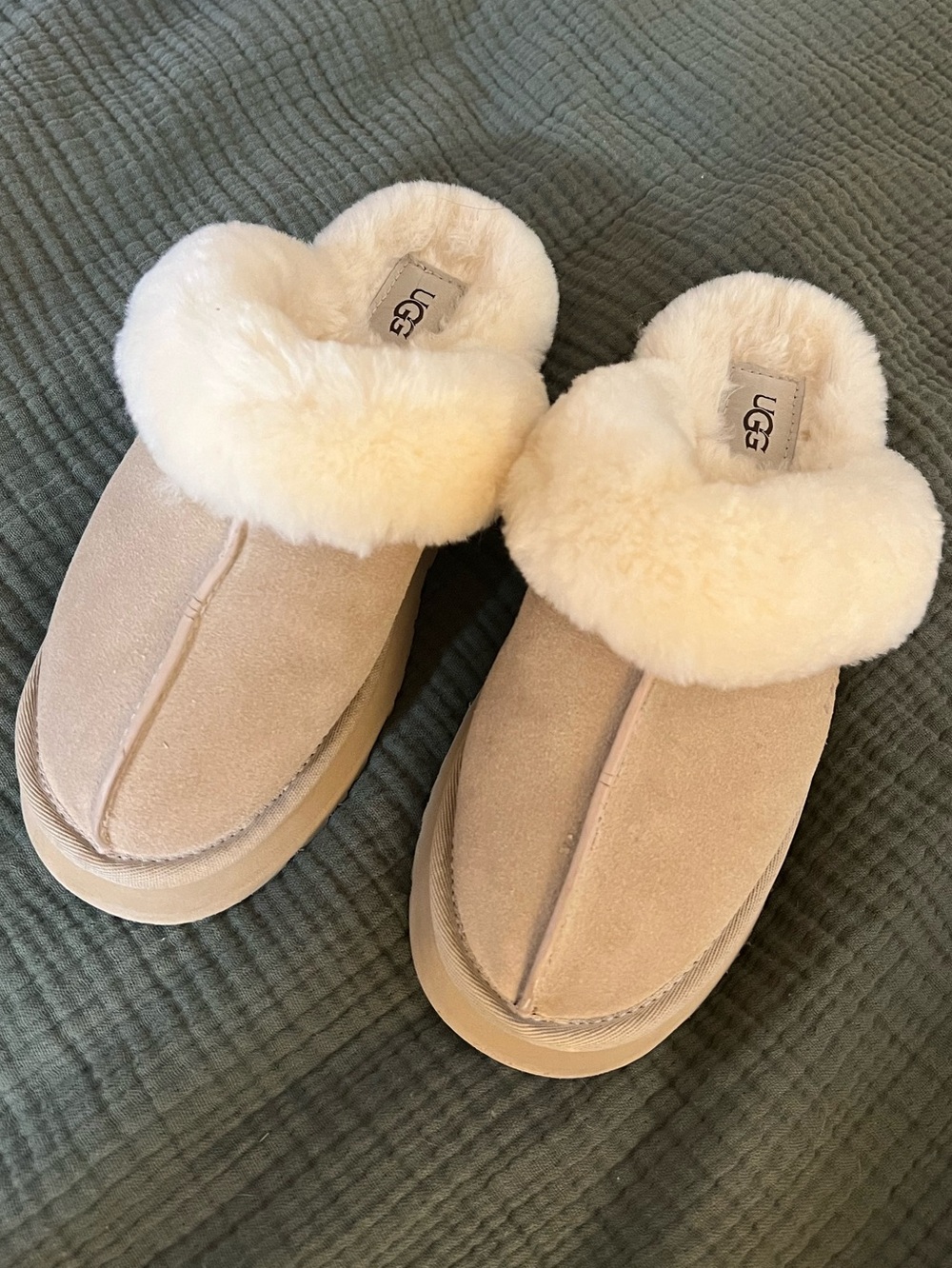 UGG Cream Suede Platform Slippers